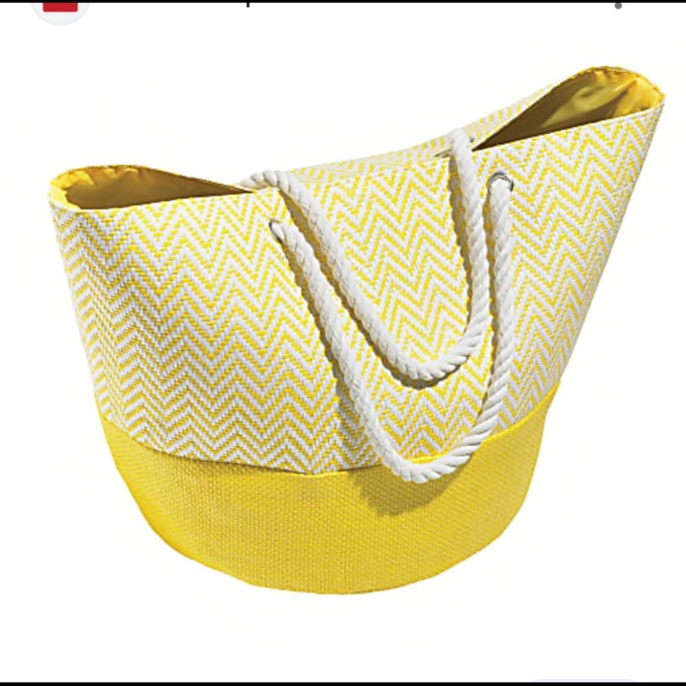 Orbit Yellow and White Paper Straw Beach Tote